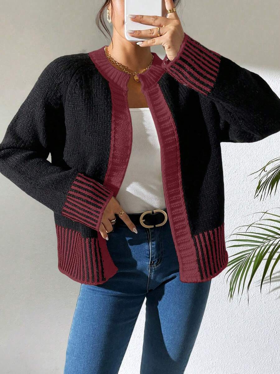 Áo len cardigan sọc đen trắng đa năng thời trang Pháp - màu đen - Xem 1