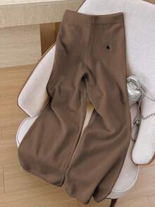 Elamini 女式休闲百搭户外白色刺绣长款系带针织毛衣裤