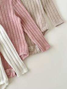 3pcs Baby Girl Cute Solid Color Long Sleeve Bodysuit, Autumn/Winter - Multicolor - View 4