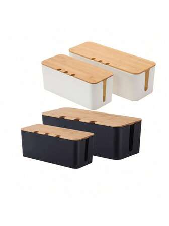 Large Cable Management Box – Wooden Style Cord Organizer And Cover For TV Wires, Computer, USB Hub And Under Desk Power Strip – ABS Material
