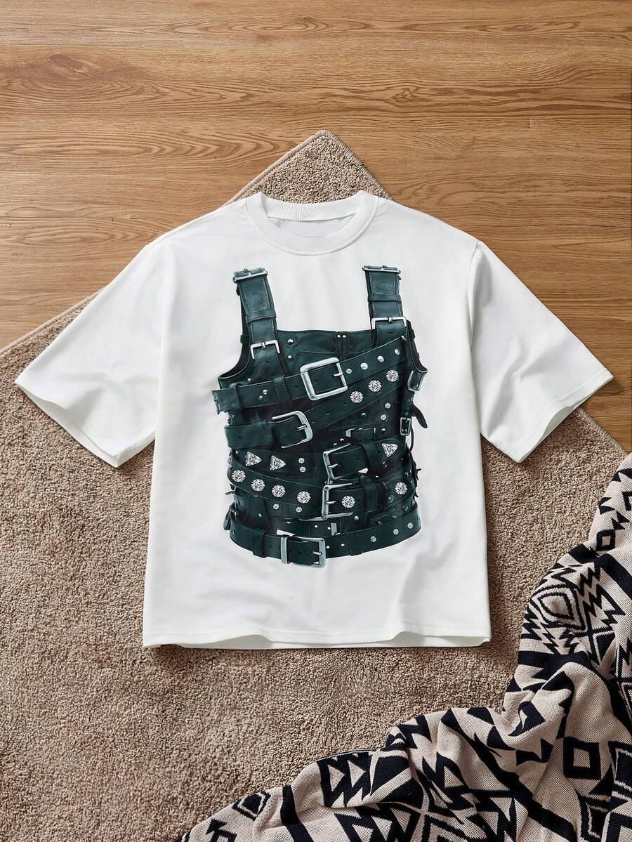 SWAVVY Áo thun nam cổ tròn tay ngắn, size chuẩn, màu trắng, in họa tiết phía trước, mùa hè - trắng - Xem 1