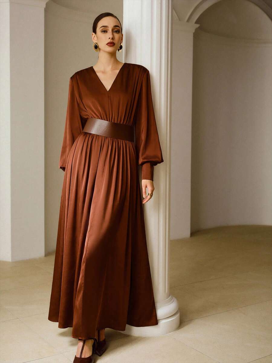 ZEYLAH Autumn/Winter Wide Waistband Slimming Fashionable Long Dress For Women