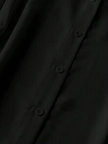 SHEIN LUNE Áo sơ mi nữ tay dài cài nút phía trước, dáng rộng, thường ngày, ngày lễ, áo cánh chắp vá cỡ lớn - màu đen - Xem 4