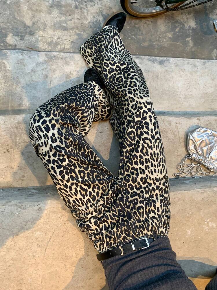 Women's Leopard Print Casual Denim Jeans