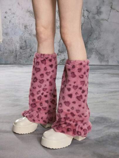 Goth 1 Pair Y2K Retro Furry Leopard Print Textured Animal Pattern Leg Warmers, Fashion Minimalist Wild Style, Suitable For Commuting, School, Shopping, Party, Halloween, Christmas And Other Occasions
