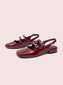 CUCCOO DOLLMOD Women Square Toe Vintage Ballet Style Sweet Burgundy Mary Jane High Heels, Casual Spring Outfit Shoes Spring Shoes Spring Break Easter For Christmas - Burgundy - View 7