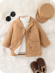 SHEIN Kup 1, a drugi dostaniesz gratis dla chłopca/dziewczynki, 2 szt./zestaw, polar, gruba wełniana kurtka w kolorze szarym z czapką, ocieplany płaszcz, zimowy płaszcz, pikowany płaszcz, wygodny, uniwersalny, prosty, uniwersalny styl, odpowiedni do użytku wewnątrz i na zewnątrz, na narty, do noszenia na co dzień, do sportu, zabawy, na imprezę, do sesji zdjęciowej, na festiwal, Boże Narodzenie, Halloween - Brązowy - Zobacz 3