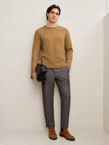 RONVEXI 男士休闲圆领长袖毛衣，秋冬季 - 駝色 - 查看 4