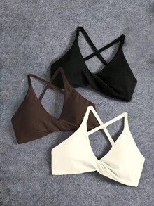 Yoga Basic Sostén de yoga sin costuras y sin espalda / Diseño con torsión frontal / Versátil para deportes y uso diario - Multicolor - Ver 3