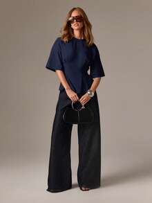 AiiRZ Peplum T Shirt With Cinched Waist And Flare Hem Design For Casual Office Wear