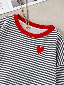 EMERY ROSE Women's Casual Chic Style, Fashion Versatile Pullover Sweatshirt, Colorful Striped Pattern Design, Suitable For Outdoor, Autumn, Winter, Back To School Season, Classic Red Heart Graphic - Multicolor - View 4