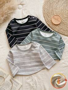 Vintaside Kids 3pcs Baby Boy Striped Crew Neck Long Sleeve Tops, Casual Spring/Autumn - Multicolor - View 3