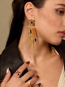 Glisma 18kWomen Dangle Earrings,Outfits,Gothic/Goth,Old Money,Beaded,Western Jewelry,Metallic/Texture,Gemstone,Fall/Autumn/Winter,For Mom/Women/Girl/Mother,Premium,Vintage,Cross - Yellow Gold - View 1