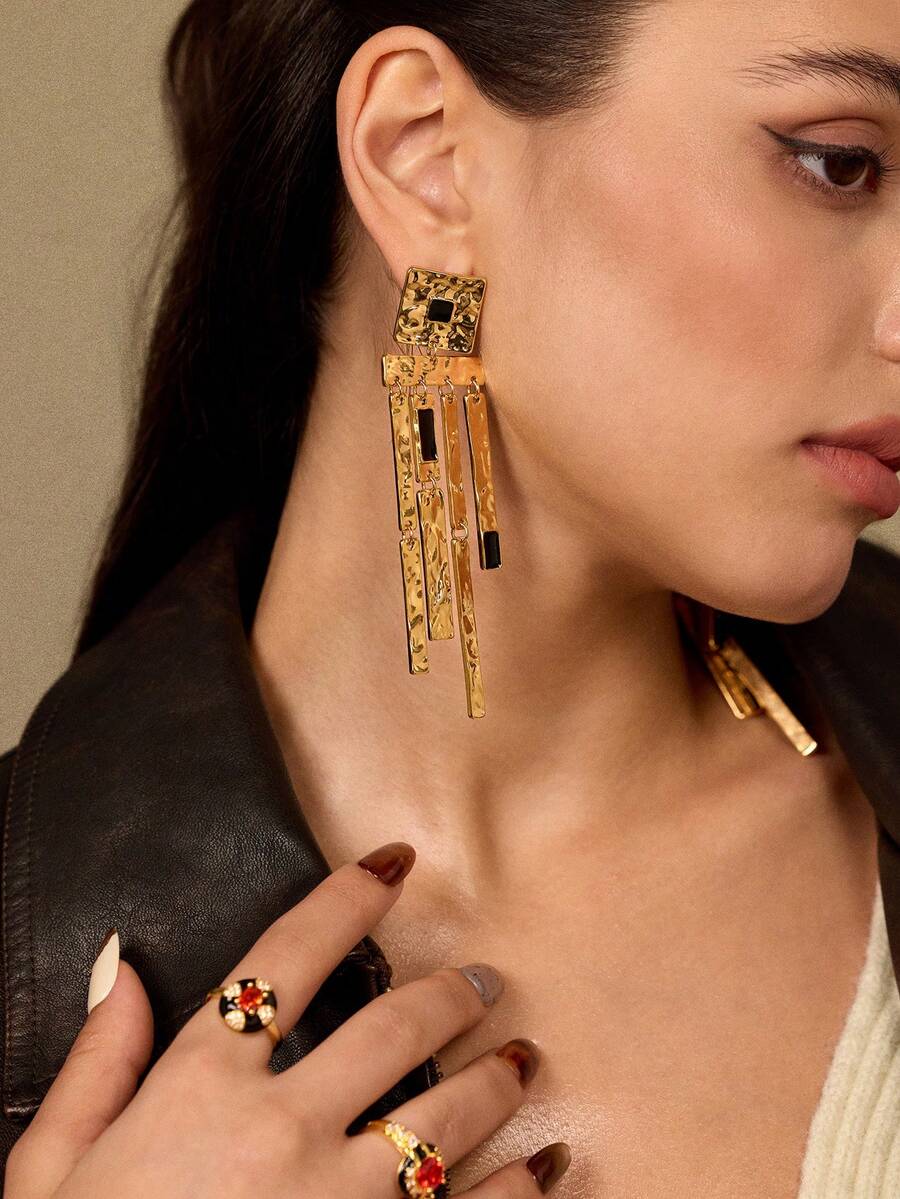 Glisma 18kWomen Dangle Earrings,Outfits,Gothic/Goth,Old Money,Beaded,Western Jewelry,Metallic/Texture,Gemstone,Fall/Autumn/Winter,For Mom/Women/Girl/Mother,Premium,Vintage,Cross - Yellow Gold - View 1