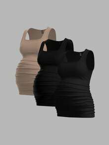 Modmama 3pcs Maternity Women's Solid Color Slimming Tank Tops, Casual & Simple, Perfect For Summer Maternity Tank Top Maternity Tops Tank Tops Women Nursing Tank Top Nursing Tops