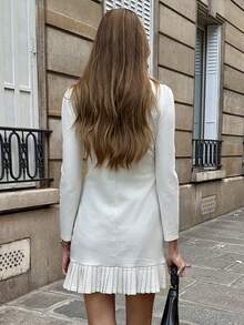 SHEIN PariChic 女式中长连衣裙，休闲优雅V领拼接长裙，秋季 - 杏色 - 查看 2