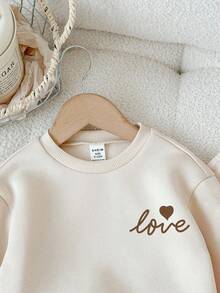 SHEIN Babygirl Cute Apricot Bow Decor Long Sleeve Sweatshirt & Elastic Waist Pants Set, Autumn/Winter Baby Set Autumn Winter Season Neutral Baby Clothes Cream Baby Girl Outfit Baby Girl Sweat Set Baby Casual Sets - Apricot - View 3