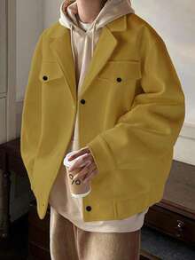 Claim Dot Men's Casual Button-Up Long Sleeve Jacket, Autumn/Winter,Men's Autumn And Winter Light Luxury Mature Casual Tweed Lapel Pocket Warm Elastic Cuffs Overcoat