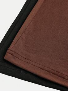 Girlism 2pcs/Set Teen Girls Basic Mid-Calf Flare Leggings, Black & Brown Waistband Criss-Cross Design Skinny Casual Flare Pants Set - Brown - View 4