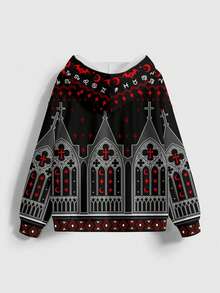 ROMWE Gothic Cross All-Over Print Loose Fit Sweatshirt For Women - Black - View 2