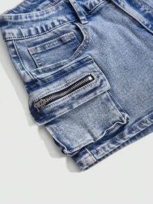 ROMWE Grunge Punk Summer Distressed Denim Low Waist Mini Shorts, Punk Street Style - Medium Wash - View 3
