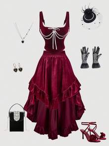 SHEIN MOD 女士时尚酒红色不对称下摆半身裙 - 酒紅色 - 查看 3