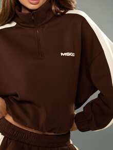 MISSGUIDED Sudadera oversize con media cremallera, detalles de manga en contraste y ajuste corto para capas de otoño e invierno - Café integral - Ver 5