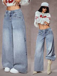 Jeanoix Women's Y2K Retro High Waist Wide Leg Jeans