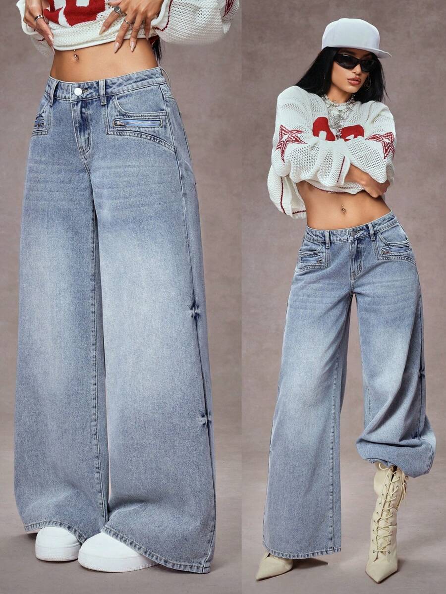 Jeanoix Women's Y2K Retro High Waist Wide Leg Jeans