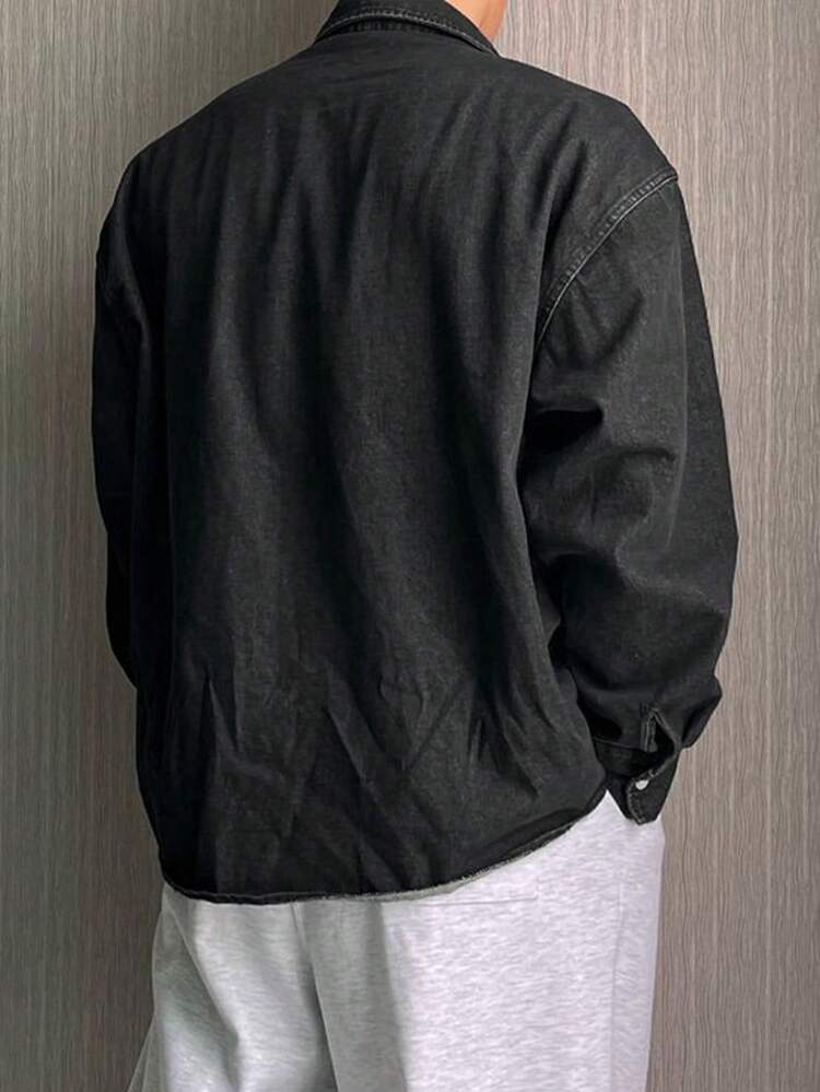 Men's Black Washed Vintage Denim Shirt, Autumn