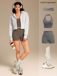 GLOWMODE Áo khoác nỉ dài đến eo có mũ, giữ ấm hàng ngày, thích hợp mặc mùa đông. - Màu Xám nhạt - Xem 6