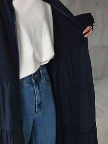 FRIFUL 1件女士纯色立领拉链外套连衣裙，长袖女式外套