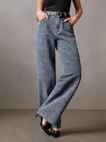 Anewsta 女士豹纹口袋阔腿宽松休闲牛仔裤 - 彩色 - 查看 6