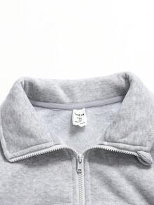 SHEIN 青少年撞色半拉链领罗纹下摆打底裤套装 - 灰色 - 查看 6