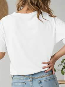 EMERY ROSE Plus Size Christmas T-Shirt, Plus Size Streetwear Graphic Tee, Casual Comfy Top, Vacation Vibe - White - View 2