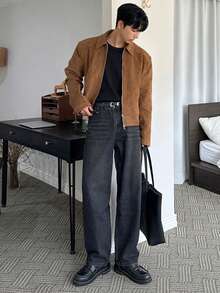 DAZY Men's Thick Short Brown Suede Fabric Jacket And Coat, Autumn/Winter - Brown - View 4