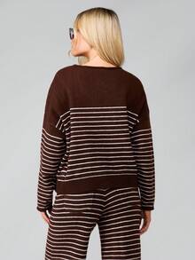 MISSGUIDED 条纹纽扣细节针织套头衫 长袖罗纹毛衣 秋冬舒适套头衫 - 彩色 - 查看 2