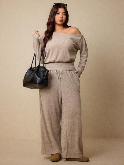 Elaquor Dwuczęściowy komplet z polaru, bluza i spodnie, swobodny, minimalistyczny, elastyczny, w dużym rozmiarze, odpowiedni na każdą porę roku