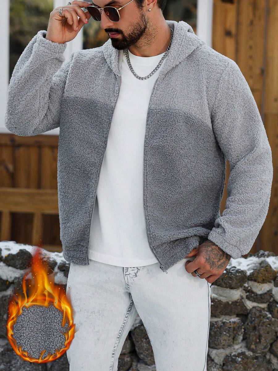 Manfinity Homme Herren Casual Reißverschluss Sherpa Kapuzenpullover, Herbst/Winter Herren Strick Set Herren Co Ord Set Herren Pullover Jacke Herren Trainingsanzug Set - Verschiedenfarbig - Übersicht 1