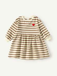 Maija Kids Maija Kids 女童条纹休闲长袖连衣裙 - 鏽棕色 - 查看 5