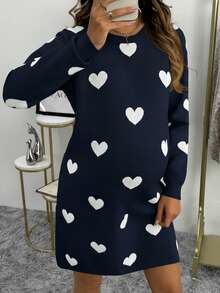 Cheriluna Maternity Heart Print Maternity Sweater, H-Silhouette, Valentine's Day