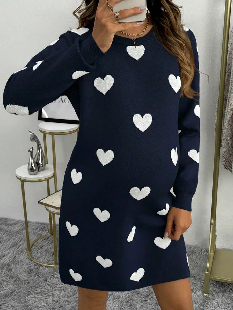 Cheriluna Maternity Heart Print Maternity Sweater, H-Silhouette, Valentine's Day