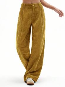 Aveloria Affinna Women's Vintage Casual Straight Leg Pants, Olive Green, Corduroy Design, Slimming, Spring New Arrival