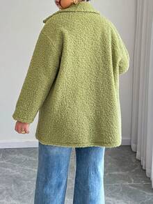 Elenzga Plus Size Solid Color Front Button Long Sleeve Casual Sherpa Collar Jacket Fall Winter Cloth For Women - Green - View 2