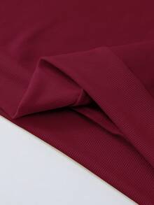 Lalippa 女士纯色落肩长袖半拉链半开襟休闲抓绒卫衣，秋冬款 - 酒紅色 - 查看 6