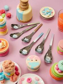 Joivida 3件/6件装不锈钢勺子，锭形勺，小饭勺，加深勺，餐具，韩式汤匙，圣诞节，情人节 - 彩色 - 查看 1