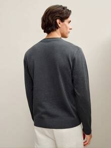 RONVEXI 男士休闲圆领长袖毛衣，秋冬季 - 黑色 - 查看 4