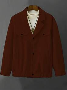 Claim Dot 男士休闲长袖纽扣外套，秋冬季，男士秋冬轻奢成熟休闲粗花呢翻领口袋保暖弹力袖口大衣 - 摩卡棕 - 查看 4