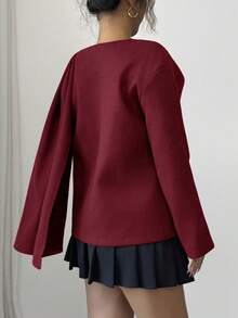 SHEIN Elenzya 秋冬复古巧克力色披肩领外套 - 紅色 - 查看 2