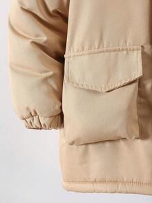 SHEIN Vacaura 男童拉链保暖连帽休闲冬季外套 - 卡其色 - 查看 3